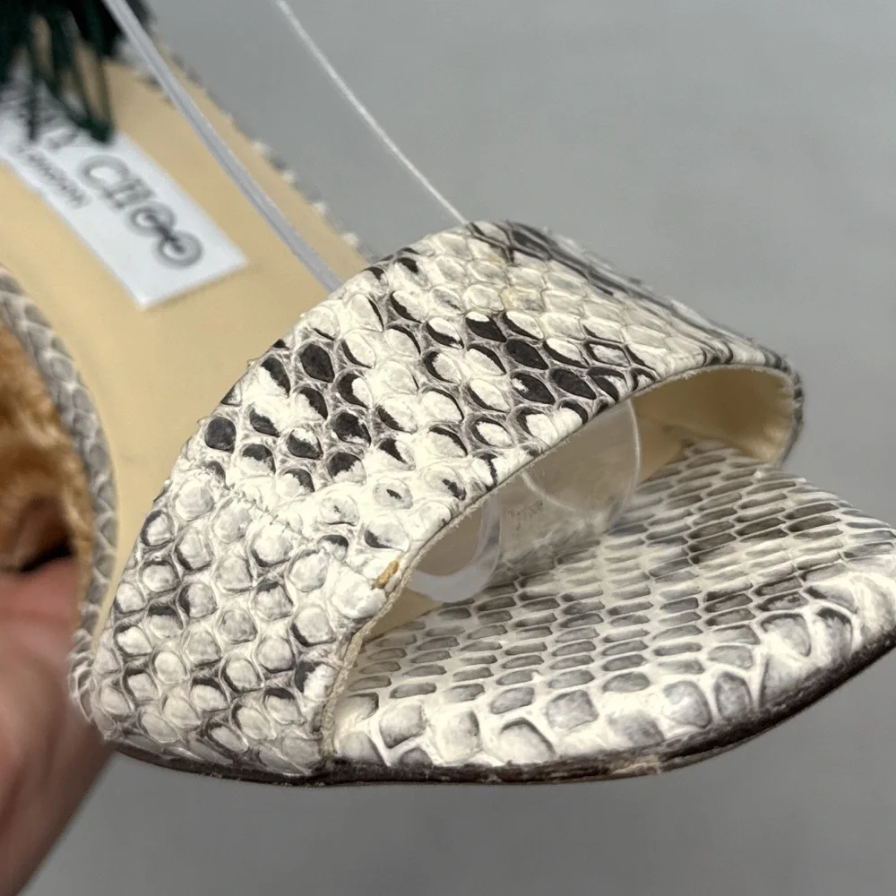 NEW Jimmy Choo Deva 85 Snakeskin Leather Tasseled Ankle Tie Wedge Sandal Heels